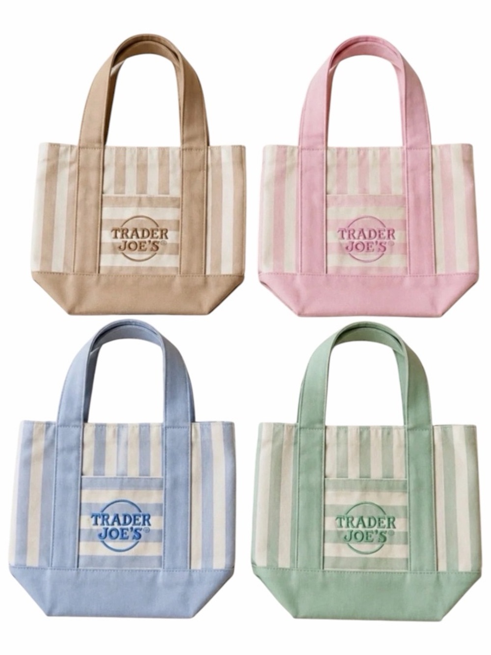 Trader Joe’s Stripe Canvas Tote Bag - Available in Pink, Beige, Blue, Green
